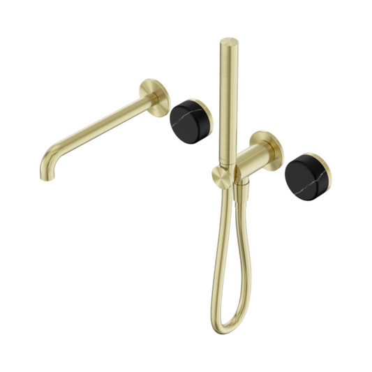 Built-in bath mixer Sorrento - Marquina Black - Hand shower and spout - Without backplate - Brushed gold