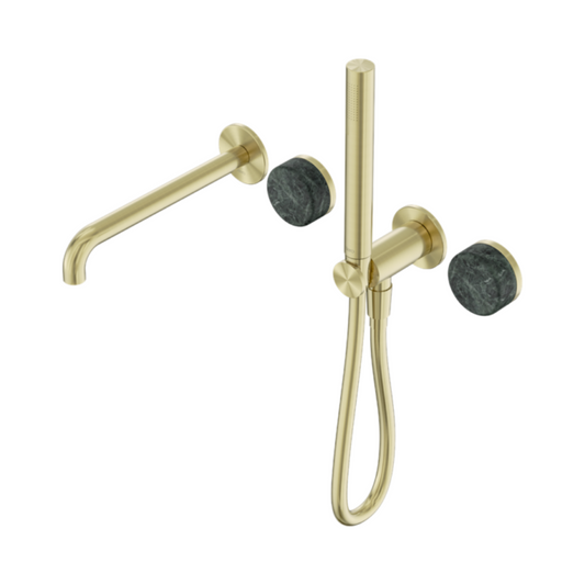 Built-in bath mixer Sorrento - Verde alpi - Hand shower and spout - Without backplate - Brushed gold