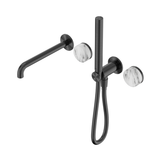 Inbyggings badblandebatteri Sorrento - Arabescato Corchia - Stangdusj og utløp - Uten bakplate - Gun metal grey