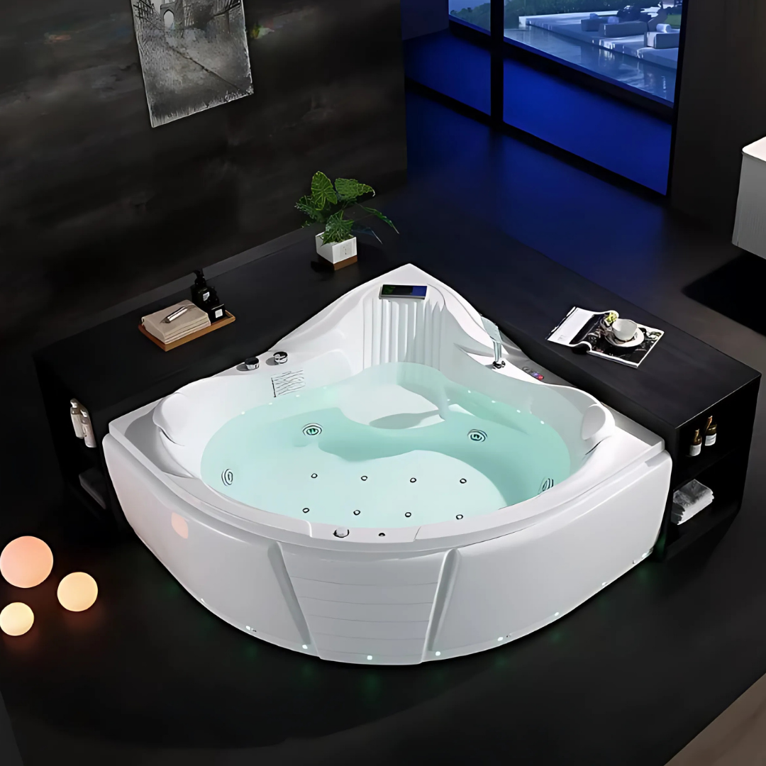 Corner Bath Massage Bath – Montecarlo – Gloss White – 155x155x72 cm