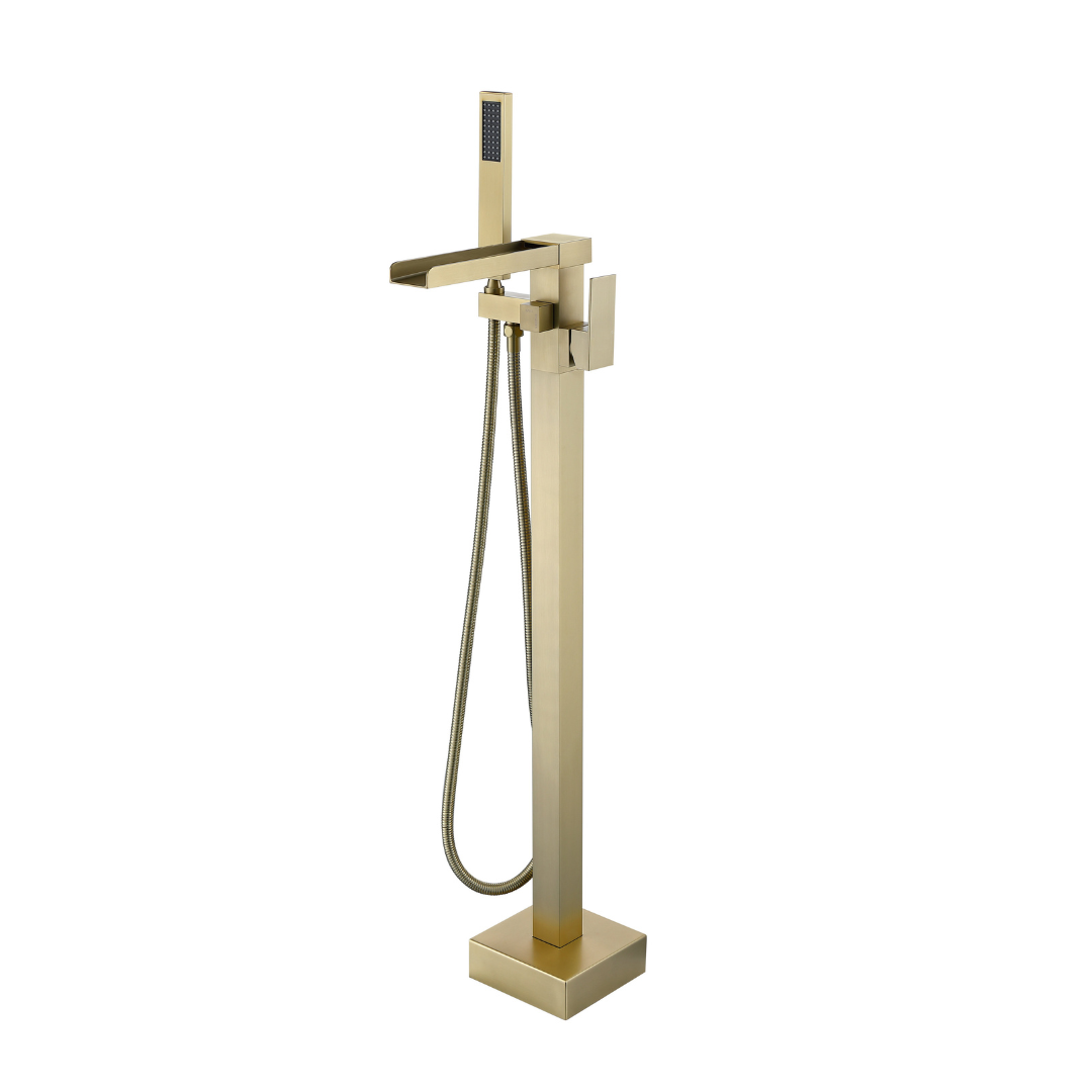 Freestanding Bath Faucet Lisandro – Waterfall Spout – Brushed Gold