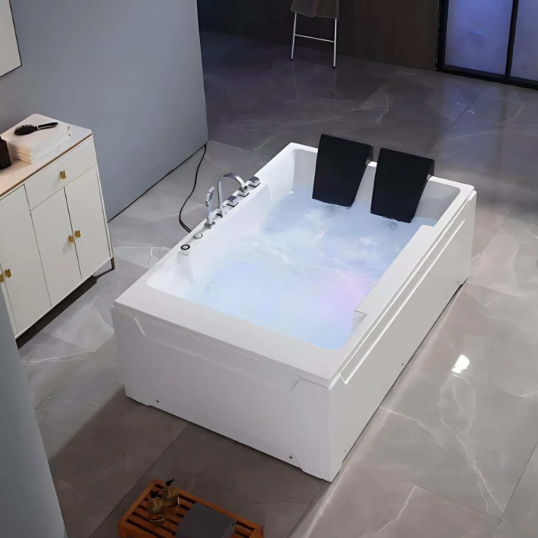 Freestanding Massage Bath – Valenza – Glossy White – 182x122x67 cm