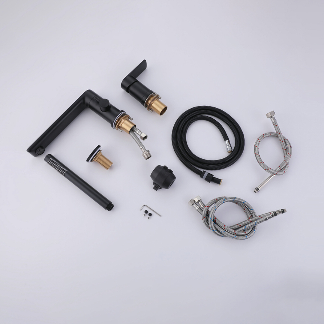 Freestanding Bath Faucet Lisandro – Waterfall Spout – Brushed nickel