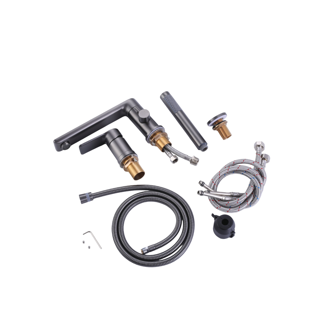 Freestanding Bath Faucet Lisandro – Waterfall Spout – Brushed nickel