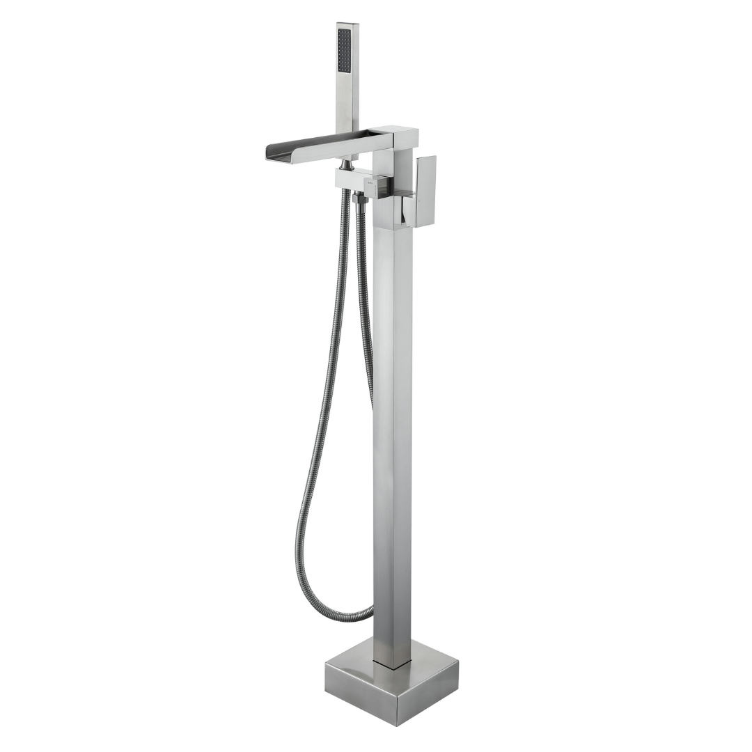 Freestanding Bath Faucet Lisandro – Waterfall Spout – Brushed nickel