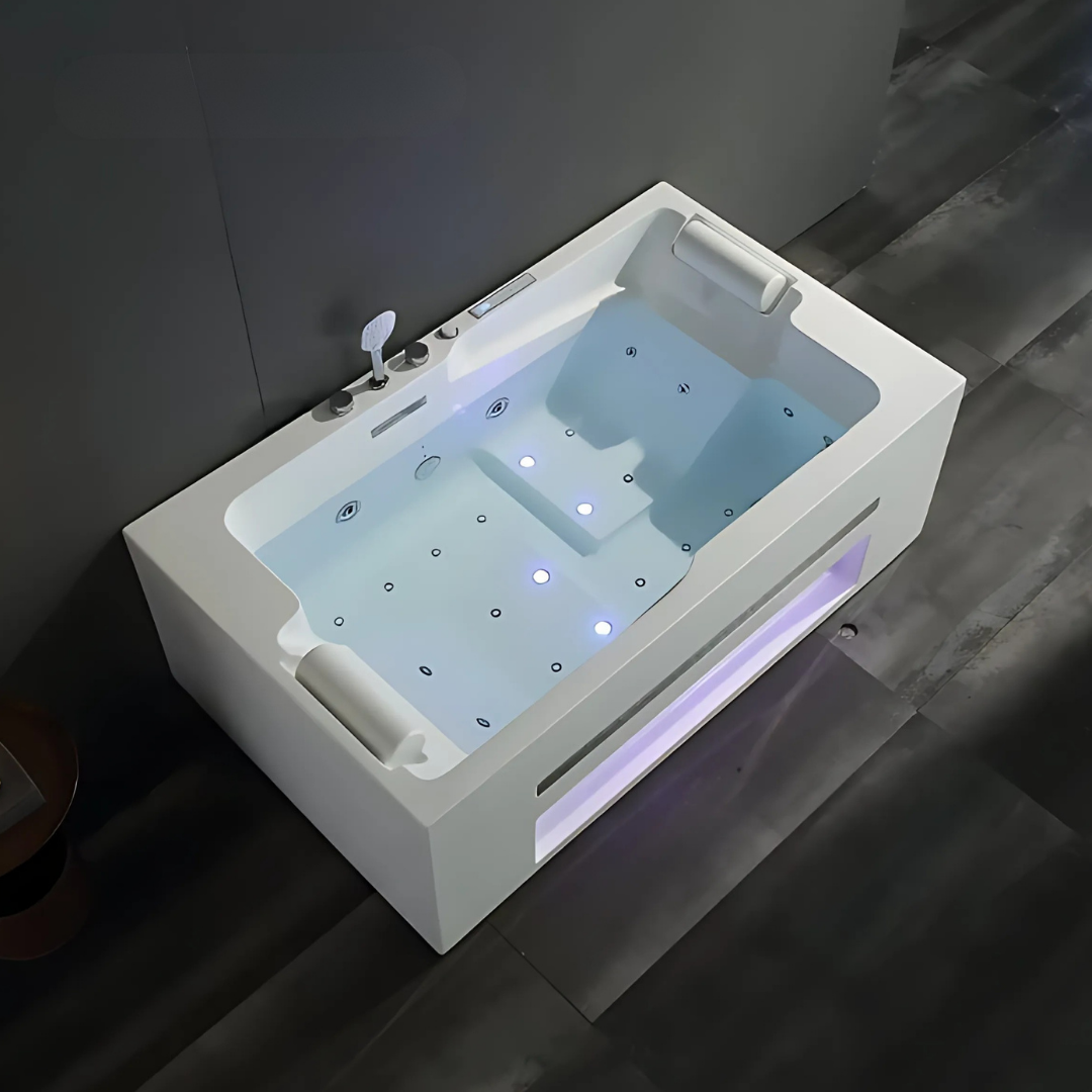 Construction Massage Bath – Milan – Gloss White – Bluetooth Speakers - 180x107x60 cm