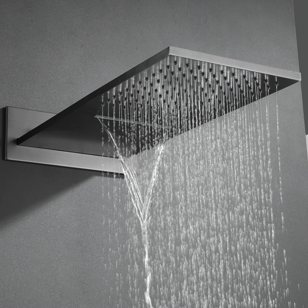 Thermostatic Built-in Rain Shower Set Isabella - Waterfall - Gunmetal grey