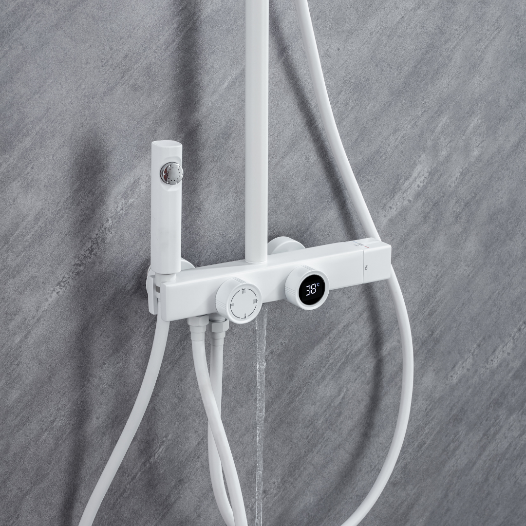 Thermostatic built-in rain shower set – Violetta – Digital Display – White