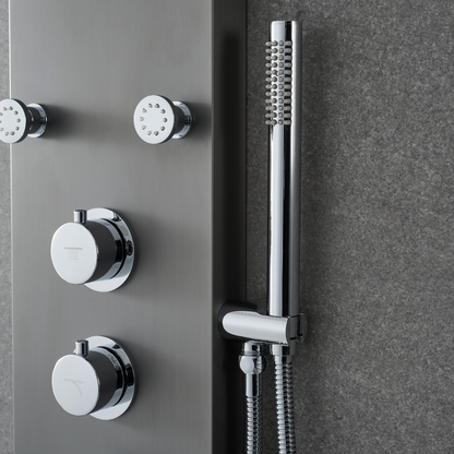 Freestanding Bath Faucet Lisandro – Waterfall Spout – Brushed nickel