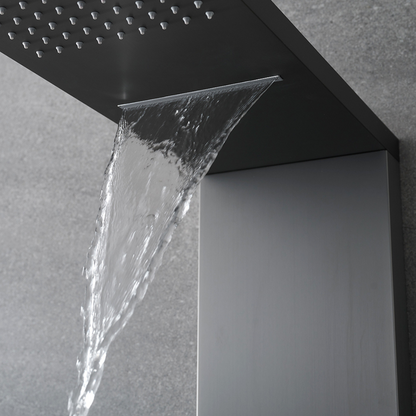 Freestanding Bath Faucet Lisandro – Waterfall Spout – Brushed nickel