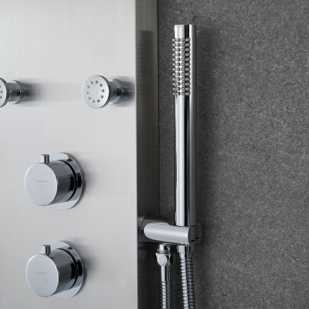 Freestanding Bath Faucet Lisandro – Waterfall Spout – Brushed nickel