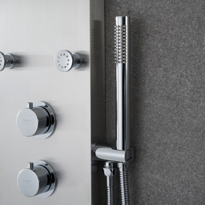 Freestanding Bath Faucet Lisandro – Waterfall Spout – Brushed nickel