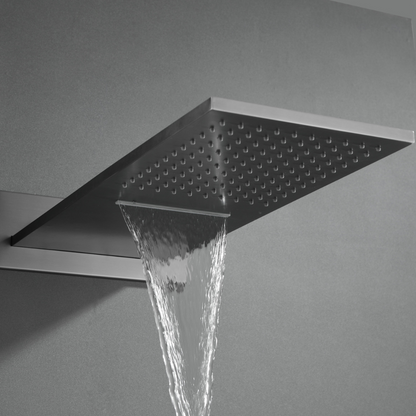 Thermostatic Built-in Rain Shower Set Isabella - Waterfall - Gunmetal grey