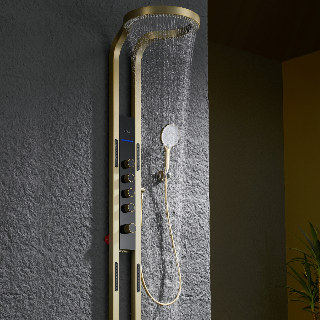 Thermostatic Shower Panel Marcelo – Digital Display - Brushed gold
