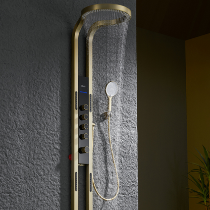 Thermostatic Shower Panel Marcelo – Digital Display - Brushed gold