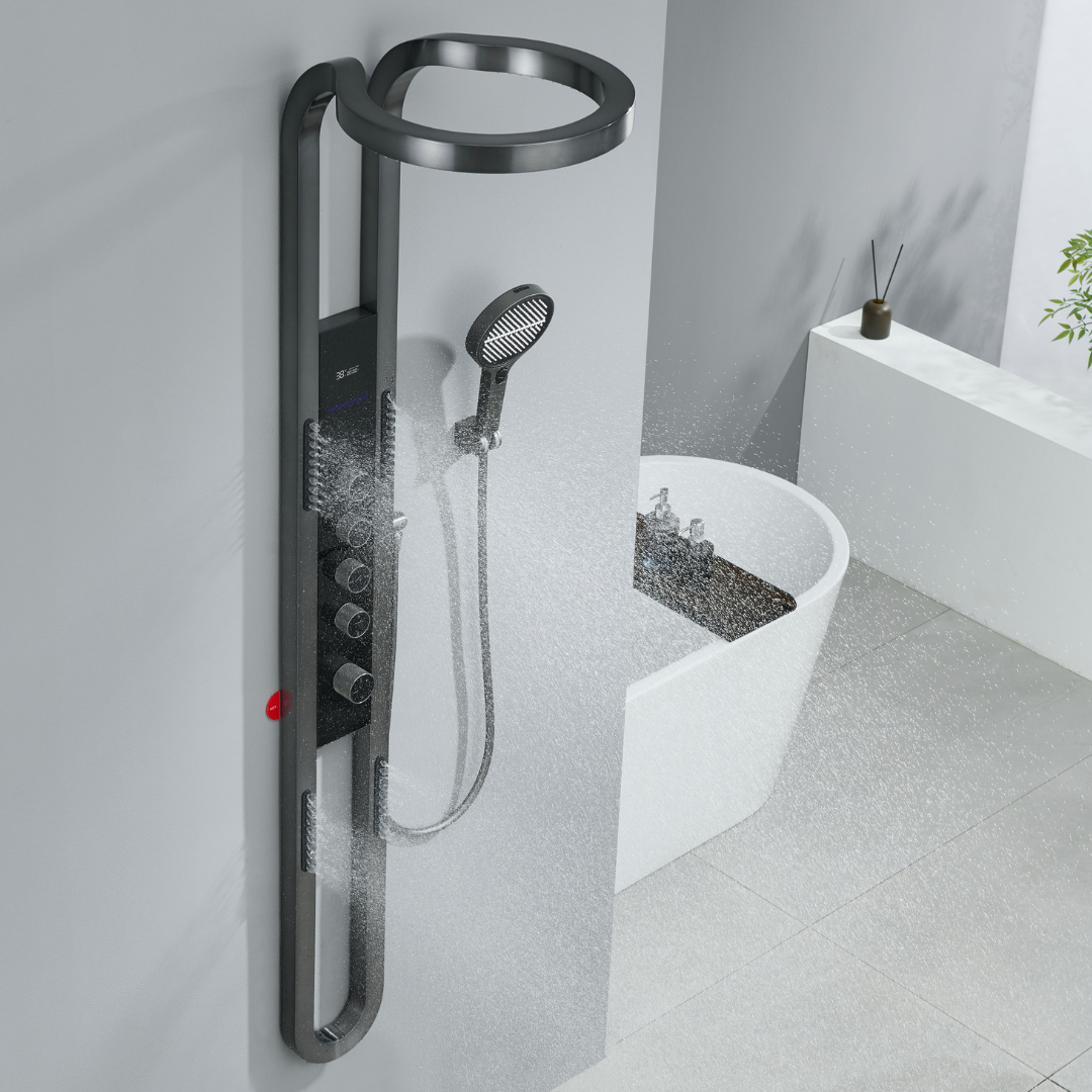 Thermostatic Shower Panel Marcelo – Digital Display - Gunmetal Grey