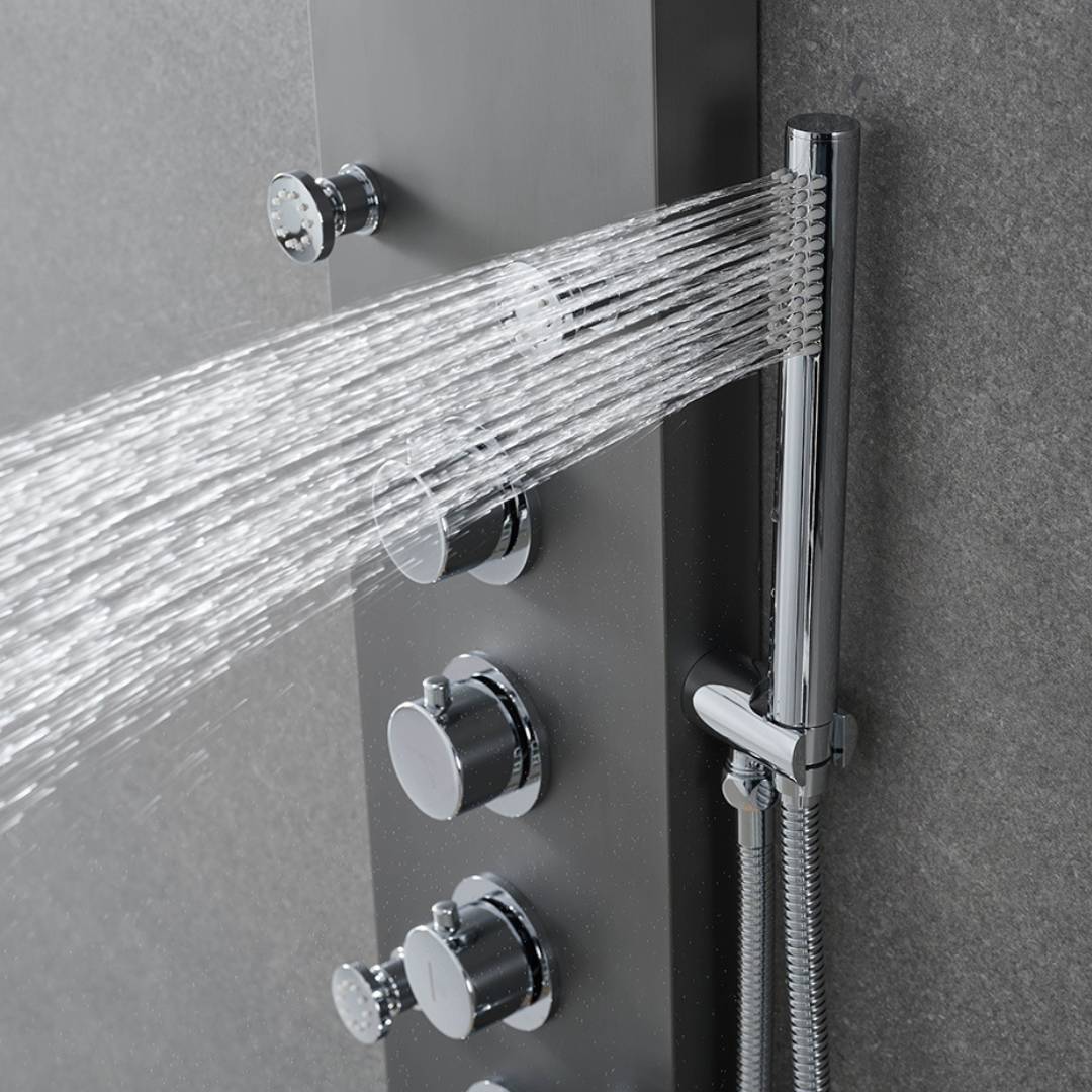 Freestanding Bath Faucet Lisandro – Waterfall Spout – Brushed nickel