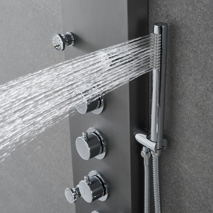 Freestanding Bath Faucet Lisandro – Waterfall Spout – Brushed nickel