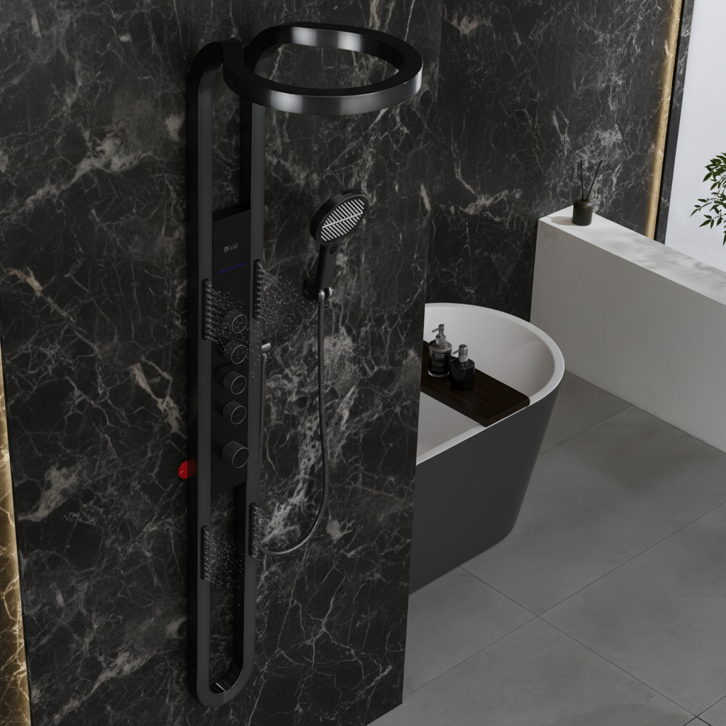 Thermostatic Shower Panel Marcelo – Digital Display - Matte black