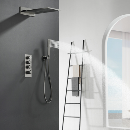 Thermostatic Built-in Rain Shower Set Isabella - Waterfall - Gunmetal grey