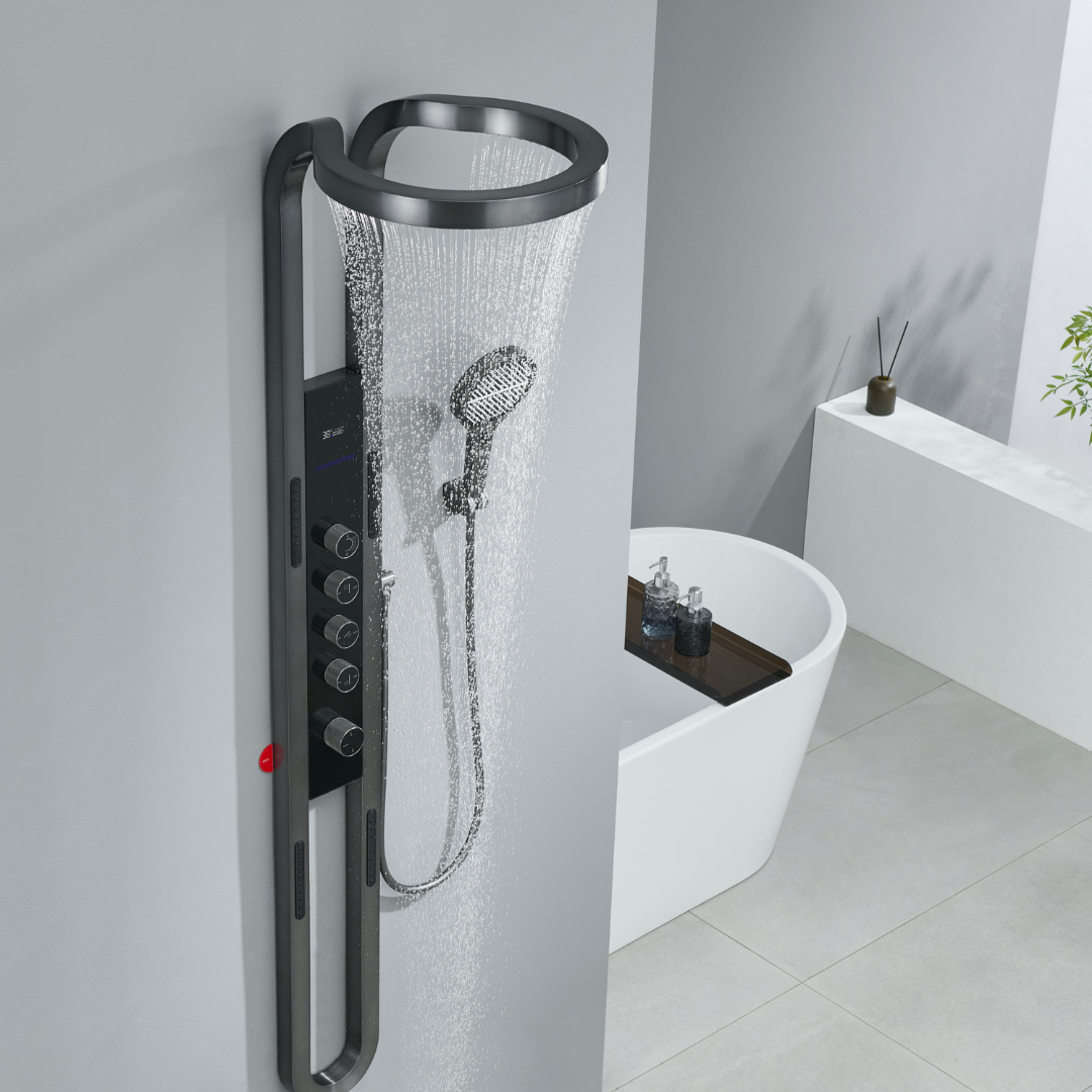 Thermostatic Shower Panel Marcelo – Digital Display - Gunmetal Grey