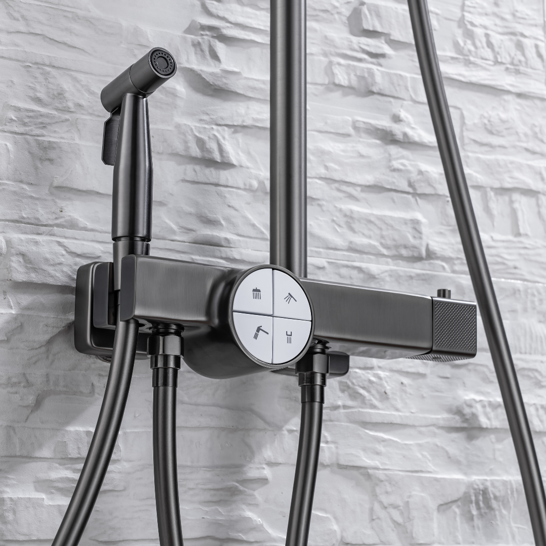Thermostatic built-in rain shower set - Angelo - Gunmetal grey