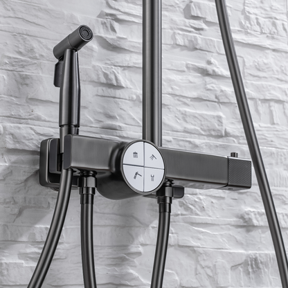 Thermostatic built-in rain shower set - Angelo - Gunmetal grey