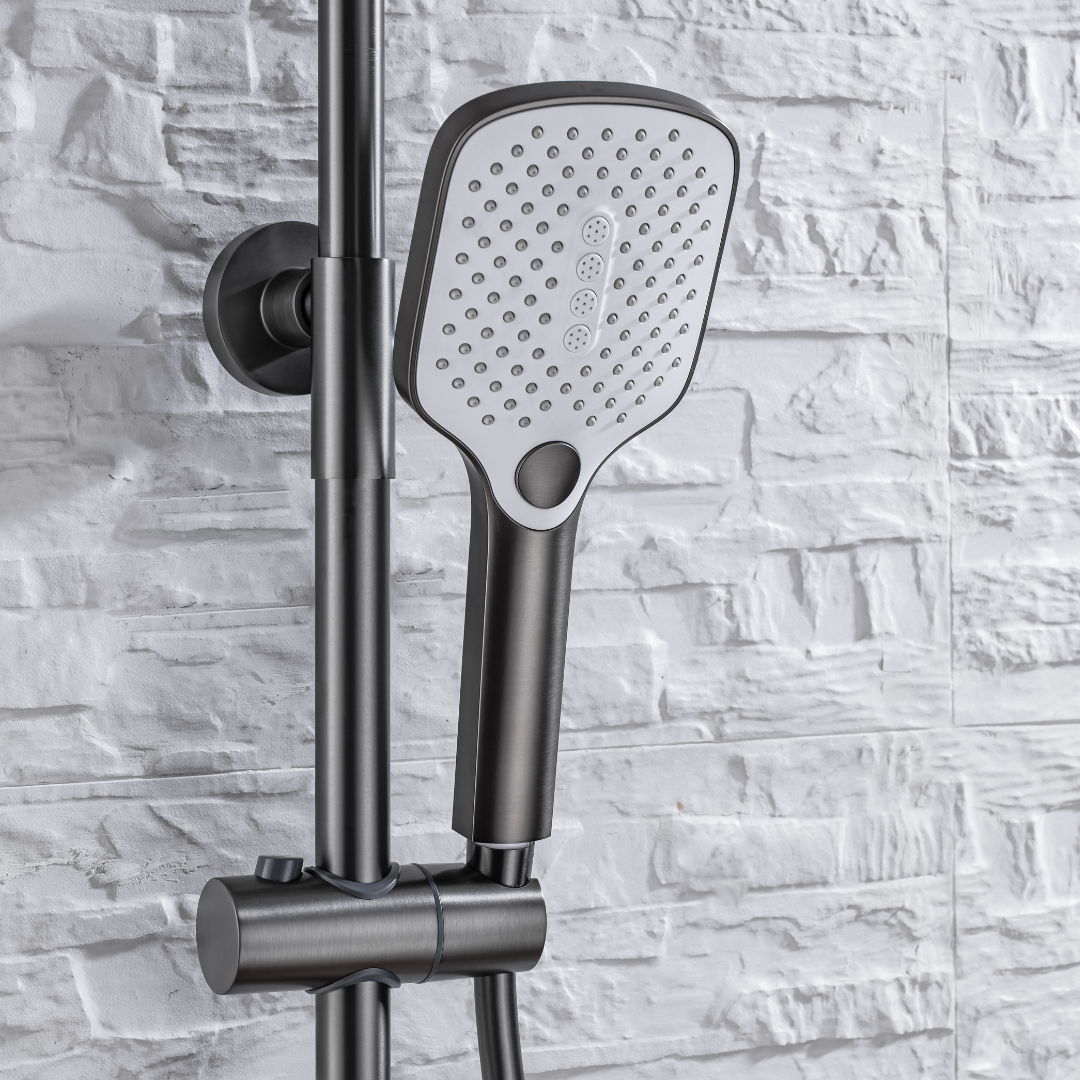Thermostatic built-in rain shower set - Angelo - Gunmetal grey