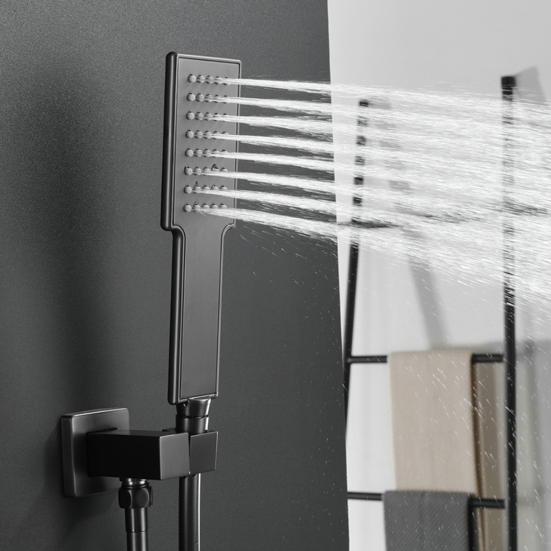 Thermostatic Built-in Rain Shower Set Isabella - Waterfall - Gunmetal grey