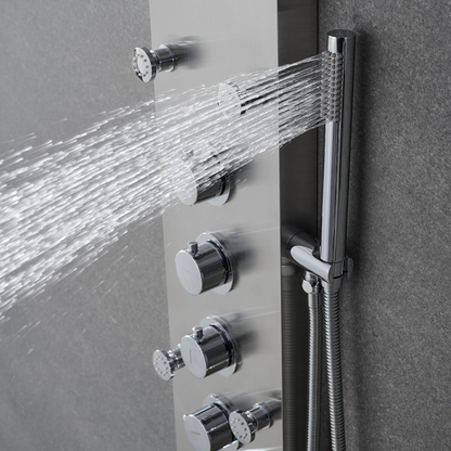 Freestanding Bath Faucet Lisandro – Waterfall Spout – Brushed nickel