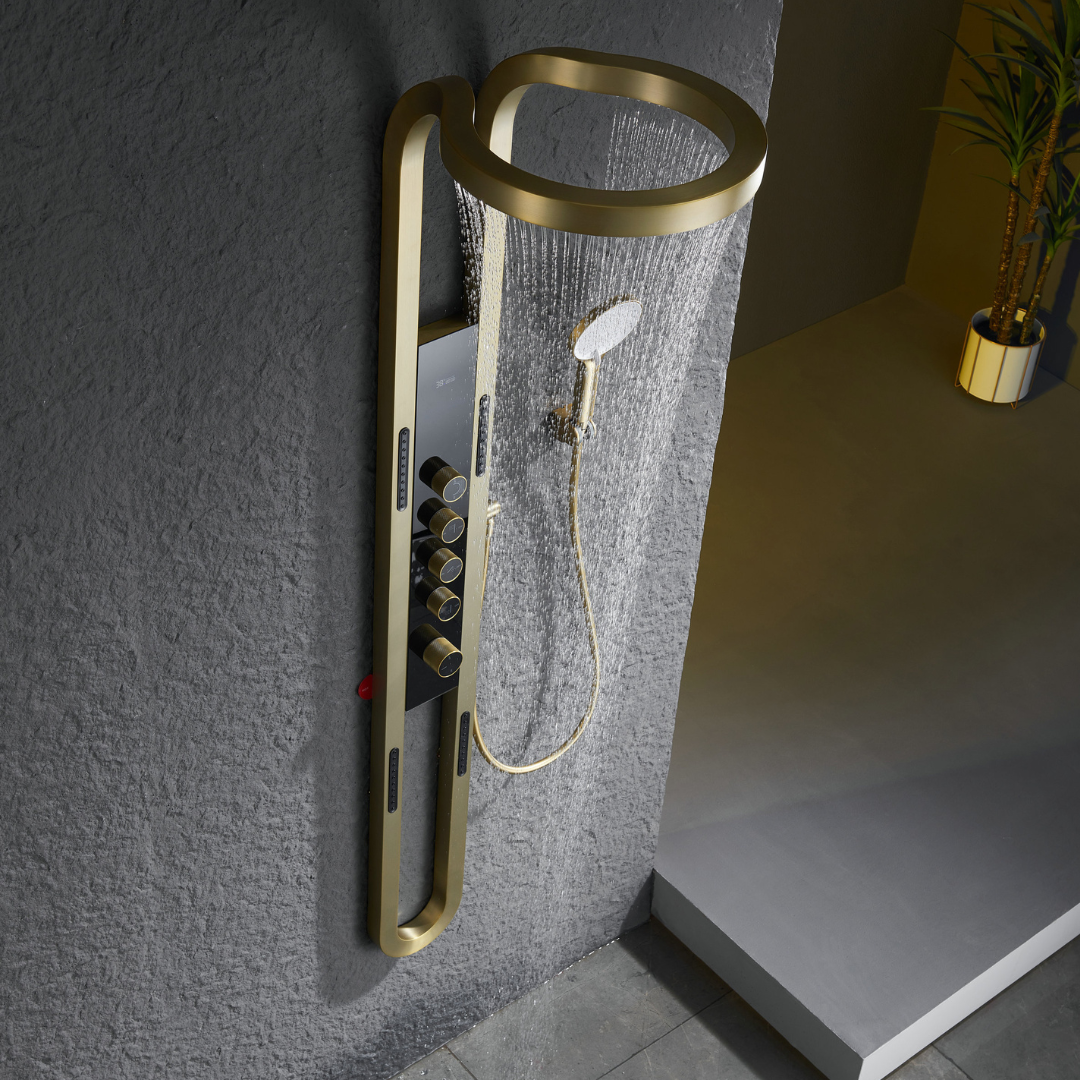 Thermostatic Shower Panel Marcelo – Digital Display - Brushed gold