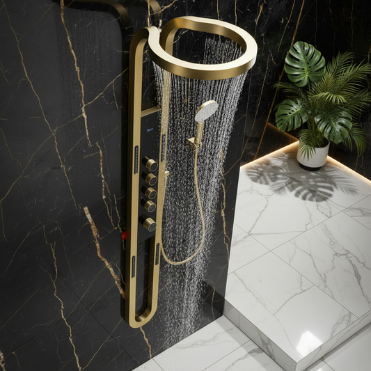 Thermostatic Shower Panel Marcelo – Digital Display - Brushed gold