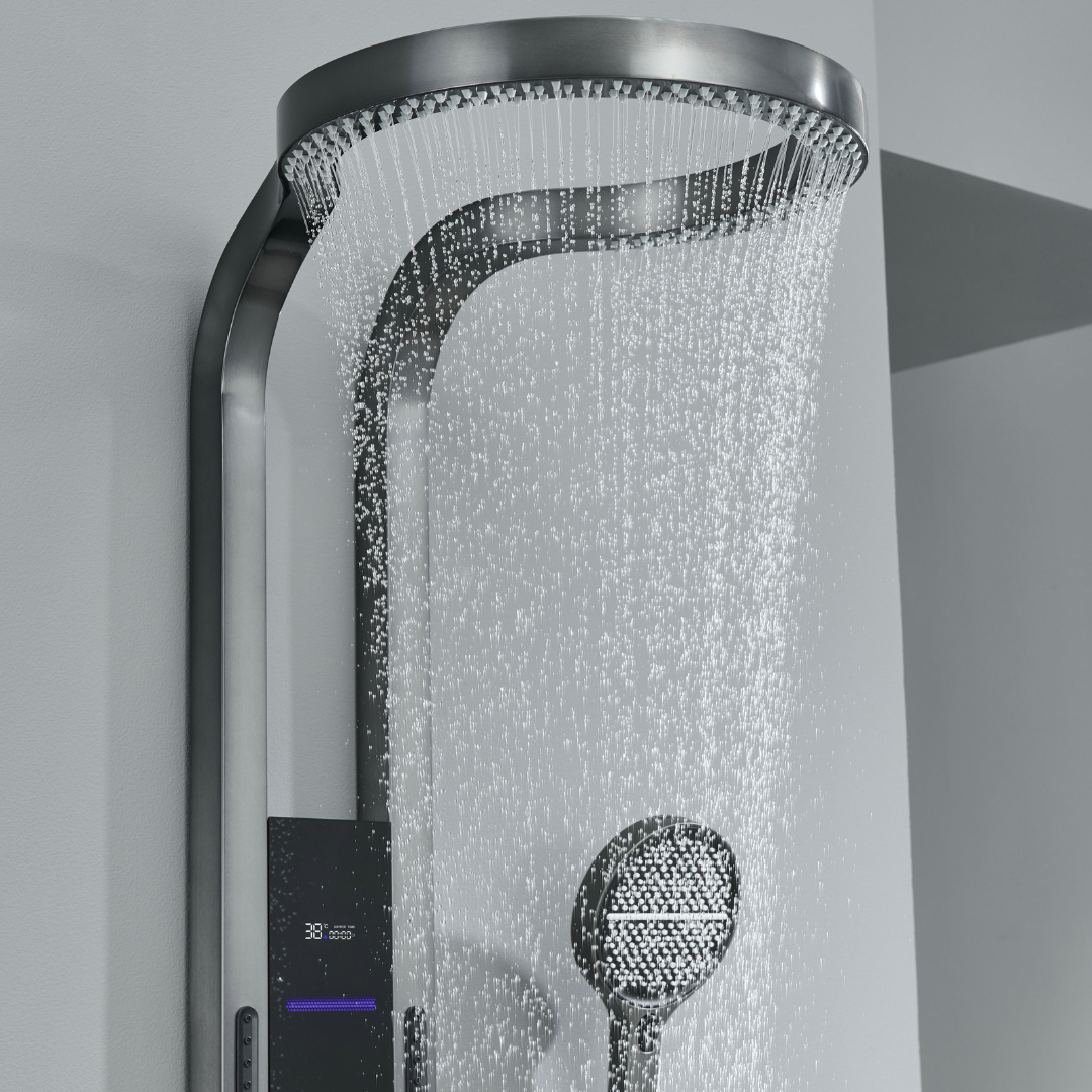 Thermostatic Shower Panel Marcelo – Digital Display - Gunmetal Grey