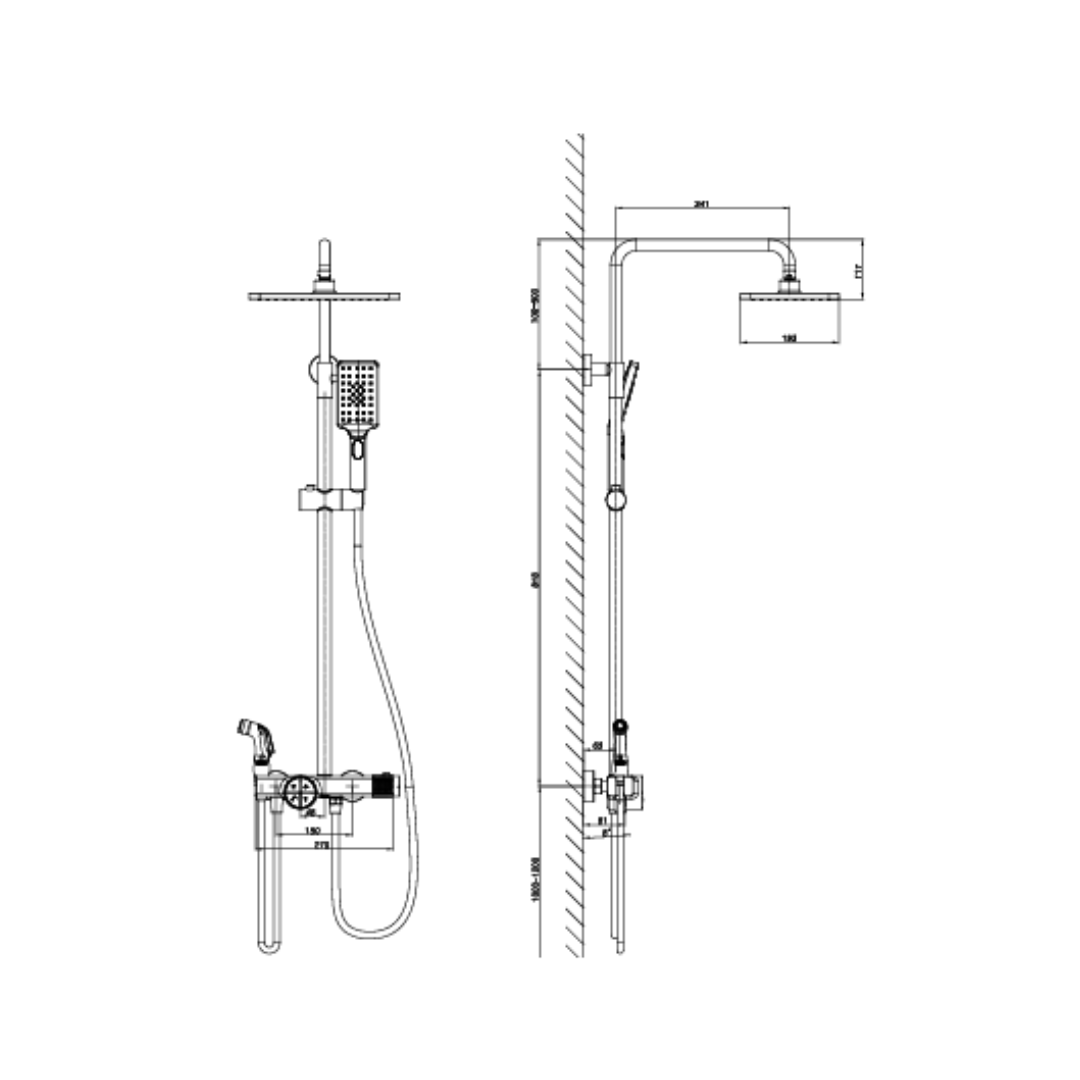 Thermostatic built-in rain shower set - Angelo - Gunmetal grey