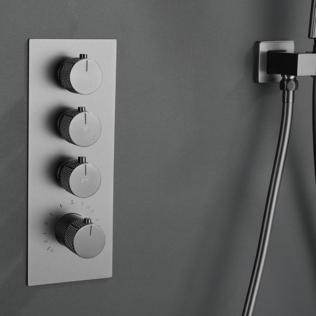 Thermostatic Built-in Rain Shower Set Isabella - Waterfall - Gunmetal grey