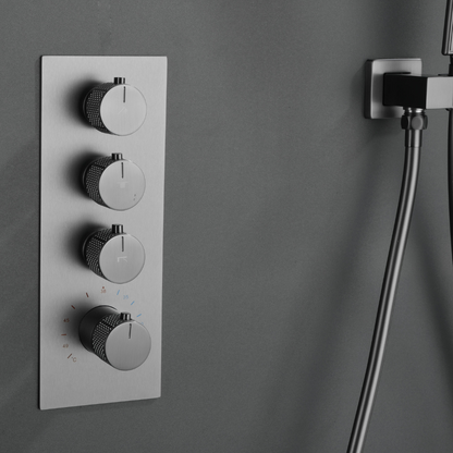 Thermostatic Built-in Rain Shower Set Isabella - Waterfall - Gunmetal grey