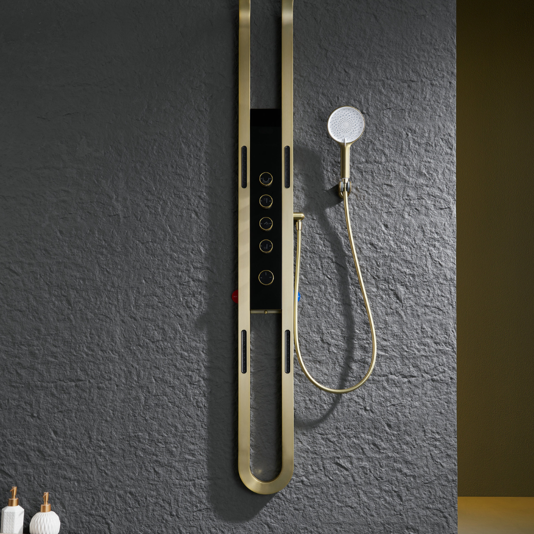 Thermostatic Shower Panel Marcelo – Digital Display - Brushed gold