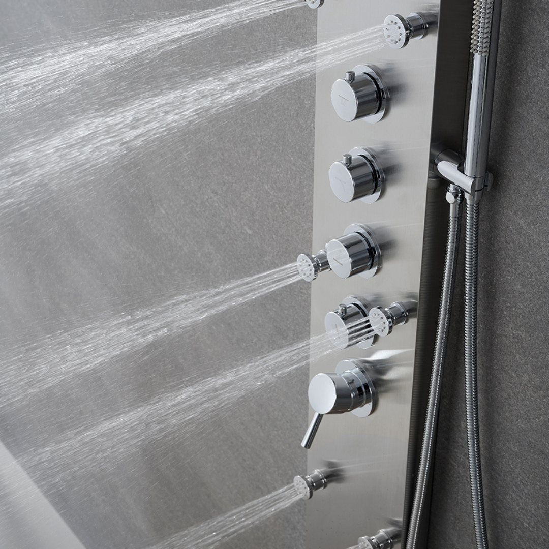 Freestanding Bath Faucet Lisandro – Waterfall Spout – Brushed nickel