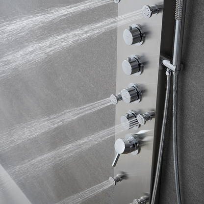 Freestanding Bath Faucet Lisandro – Waterfall Spout – Brushed nickel