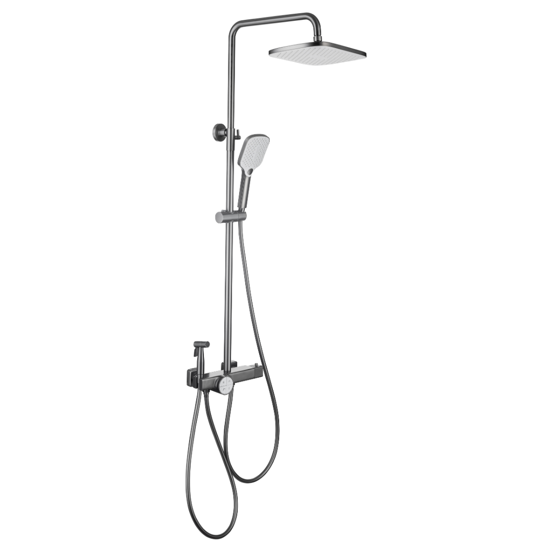 Thermostatic built-in rain shower set - Angelo - Gunmetal grey