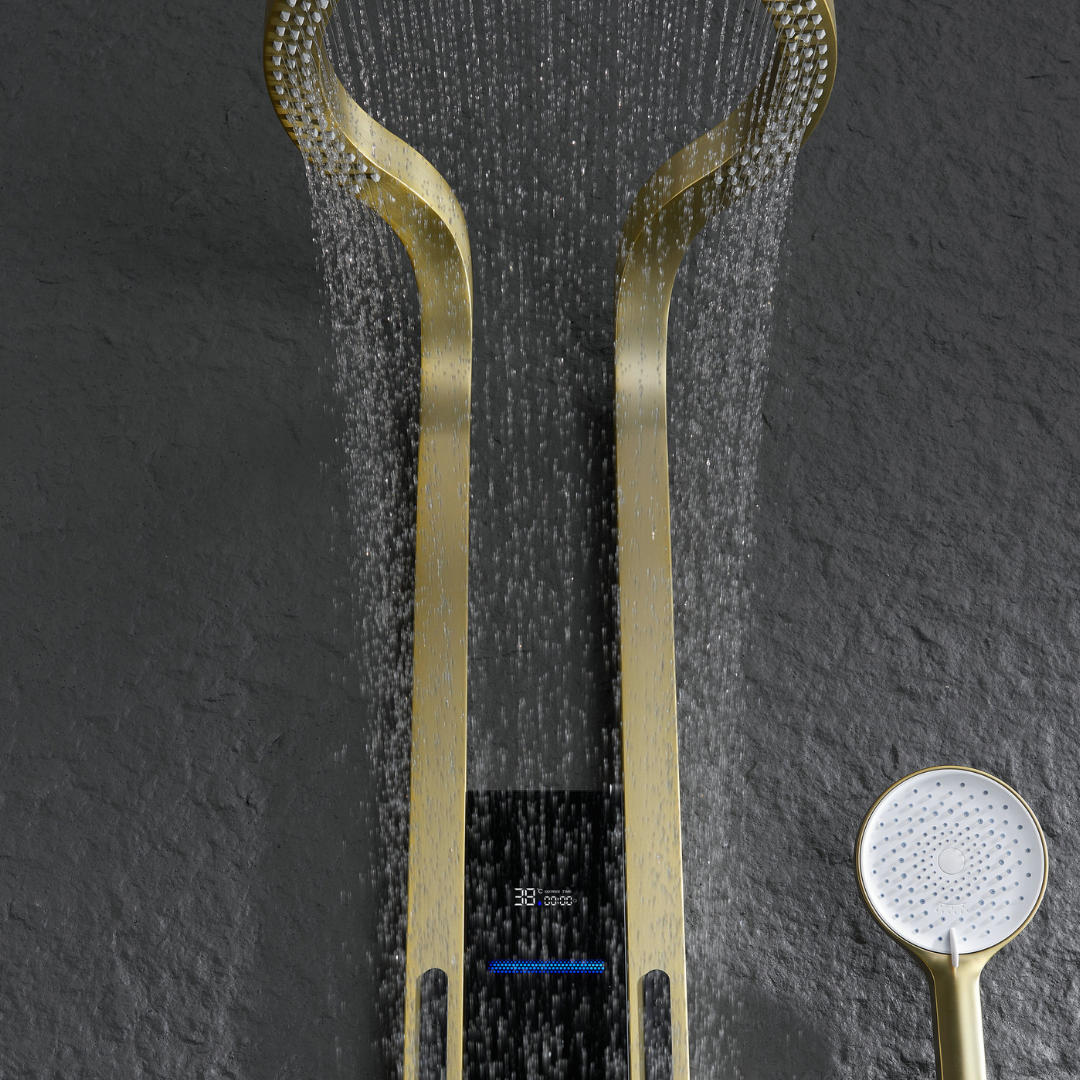Thermostatic Shower Panel Marcelo – Digital Display - Brushed gold