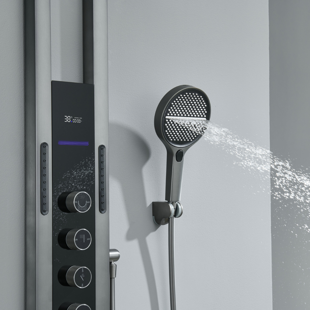 Thermostatic Shower Panel Marcelo – Digital Display - Gunmetal Grey