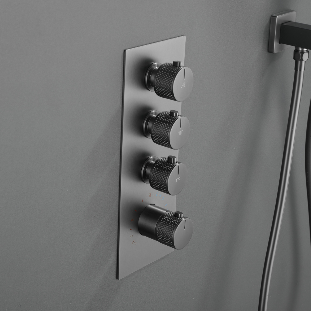 Thermostatic Built-in Rain Shower Set Isabella - Waterfall - Gunmetal grey