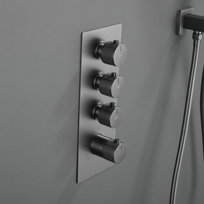 Thermostatic Built-in Rain Shower Set Isabella - Waterfall - Gunmetal grey