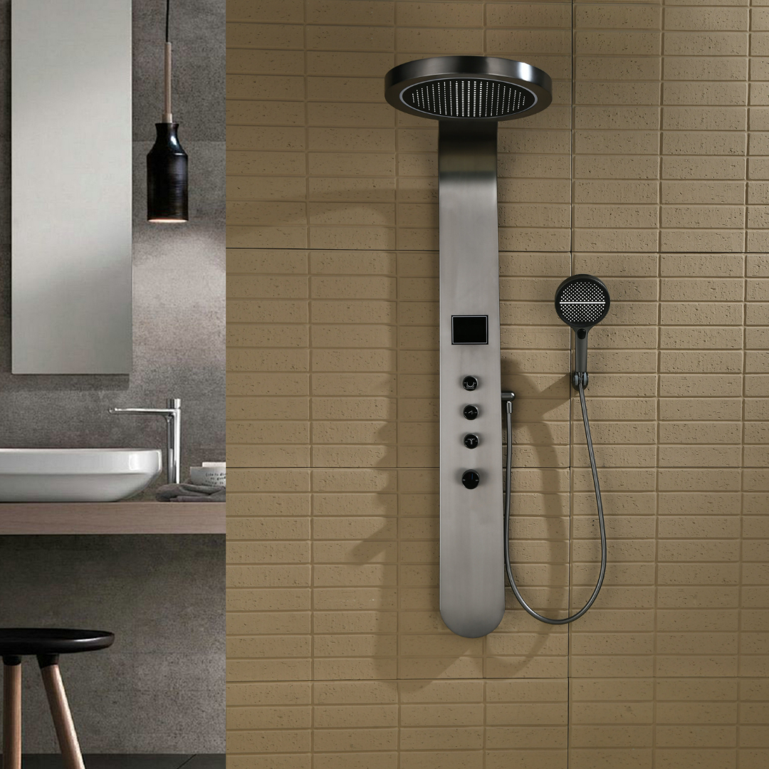 Freestanding Bath Faucet Lisandro – Waterfall Spout – Brushed nickel