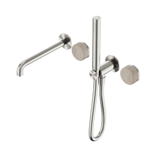 Inbouw badmengkraan Sorrento - Rome Travertine - Staafhanddouche en uitloop - Zonder achterplaat - Brushed nickel