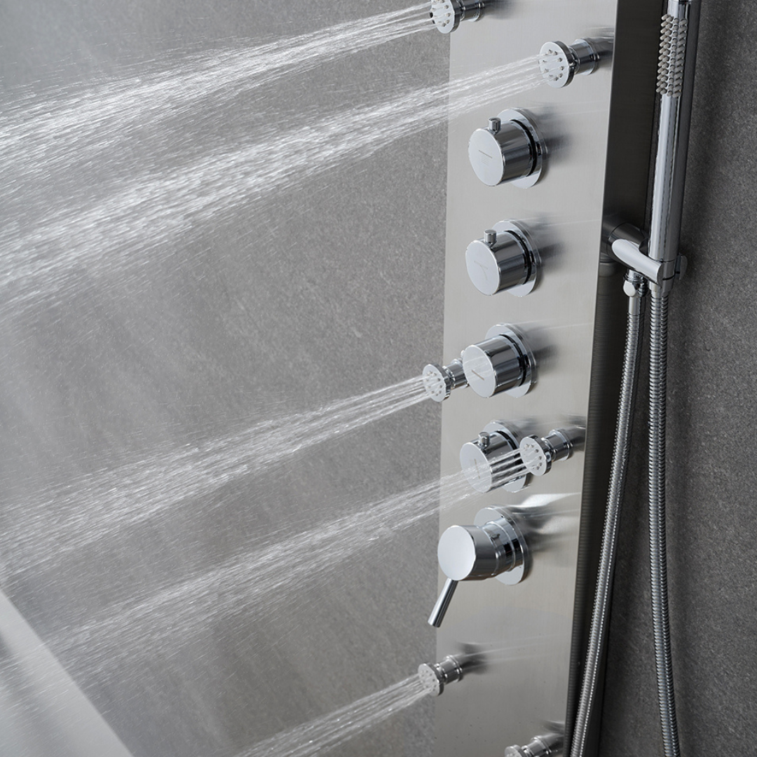 Freestanding Bath Faucet Lisandro – Waterfall Spout – Brushed nickel