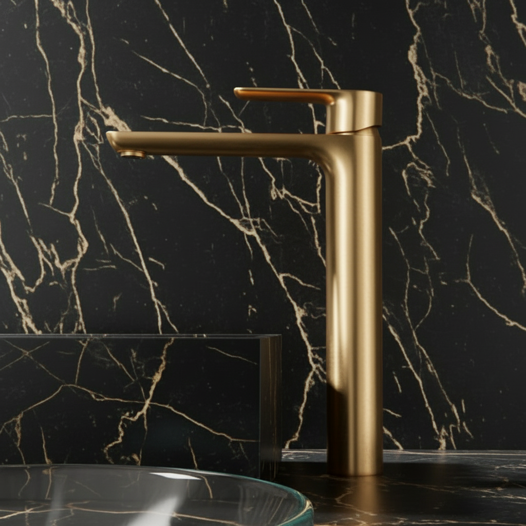 Freestanding Bath Faucet Lisandro – Waterfall Spout – Brushed nickel