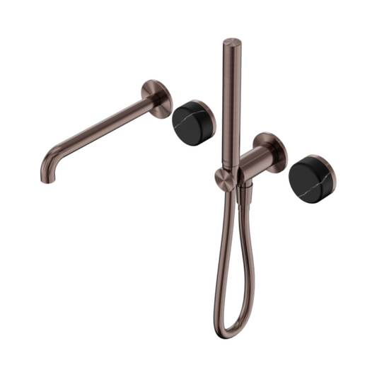 Inbouw badmengkraan Sorrento - Marquina Black - Staafhanddouche en uitloop - Zonder achterplaat - Brushed bronze