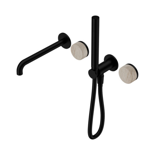Inbouw badmengkraan Sorrento - Rome Travertine - Staafhanddouche en uitloop - Zonder achterplaat - Matte black